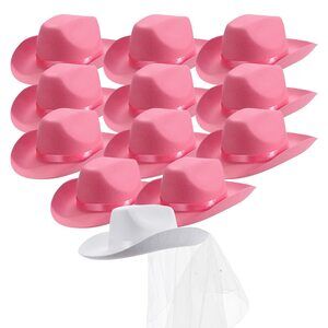 7868 Cowgirl Hats Party Pack | Bride White Cowboy Hat And Pink Bachelorette